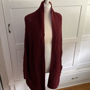 Lucky Brand maroon wine red open front knit sweater cardigan long sleeve
